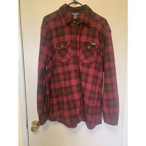 Eddie Bauer Flannel Shirt Mens Large Red Black Polyester Button Up